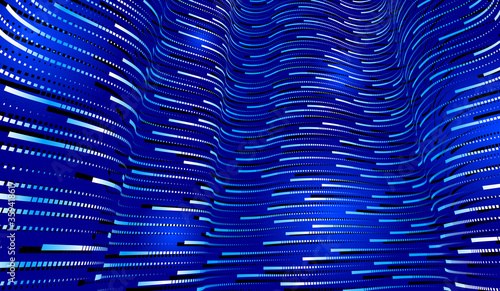Technology vector abstract background with lines big data flow, 3D abstraction of nanotechnology and science, electronics and digital style, wire net dimensional perspective.