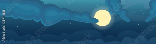 Night sky with moon, stars and clouds. Full moon. Dark time.