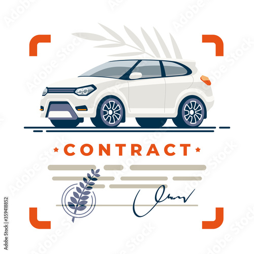 Clean deal of car is protected by a documented contract with a seal and a certified signature. (ID: 359418852)