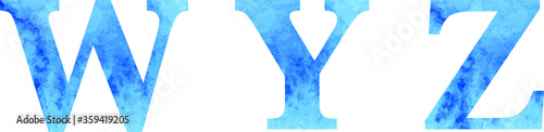 Letters, watercolor blue texture, font, serif, characters, lettering