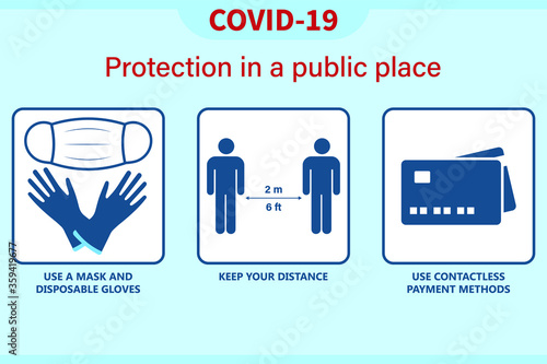 Coronavirus preventive signs. Basic protective measures against a new coronavirus in a public place.. Coronavirus advice for the public via icons.
