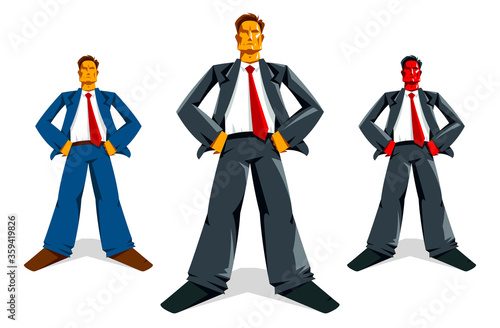 Big boss director stands confident serious and angry vector illustration, bad boss despot and tyrant concept, manager in control of work process.