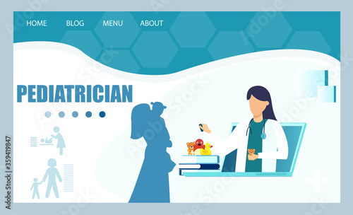 Vector of a kids doctor, pediatrician giving recommendations a mother with a child