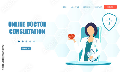 Vector of female physician advising on health via Internet.
