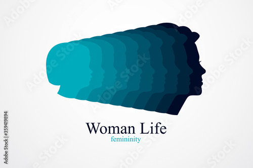 Girl maturation age years concept, adulthood idea, the time of life, periods and cycle of life, growing old, from infancy to maturity. Vector simple classic icon or logo design.