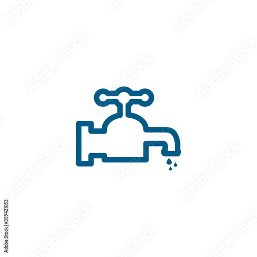 Water Tap Line Blue Icon On White Background. Blue Flat Style Vector Illustration