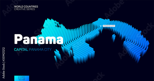 Isometric map of Panama with blue hexagon lines