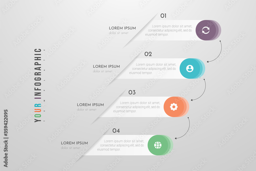 Infographics design and marketing icons with 4 options, steps or processes. Can be used for annual report, flow charts, diagram, presentations, web sites. Vector illustration Infographics design and marketing icons with 4 options, steps or processes. Can be used for annual report, flow charts, diagram, presentations, web sites. Vector illustration