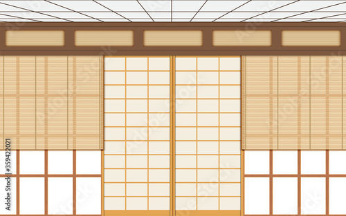 wooden curtain on windows in dojo room in japan
