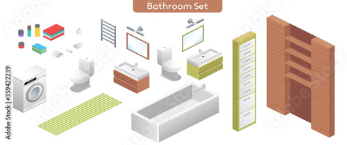 Vector illustration of bathroom modern interior furniture set