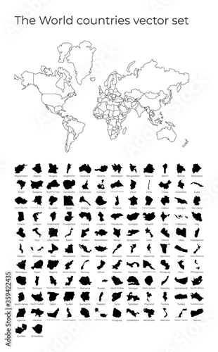 The World map with shapes of regions. Blank vector map of the World with countries. Borders of the world for your infographic. Vector illustration.