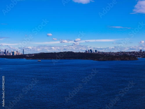 Panoramic view of Sydney Harbour in NSW Australia on a cold winters day Partly cloudy skies 