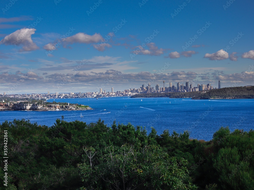 Panoramic view of Sydney Harbour in NSW Australia on a cold winters day Partly cloudy skies 