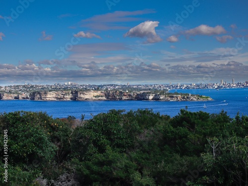 Panoramic view of Sydney Harbour in NSW Australia on a cold winters day Partly cloudy skies 