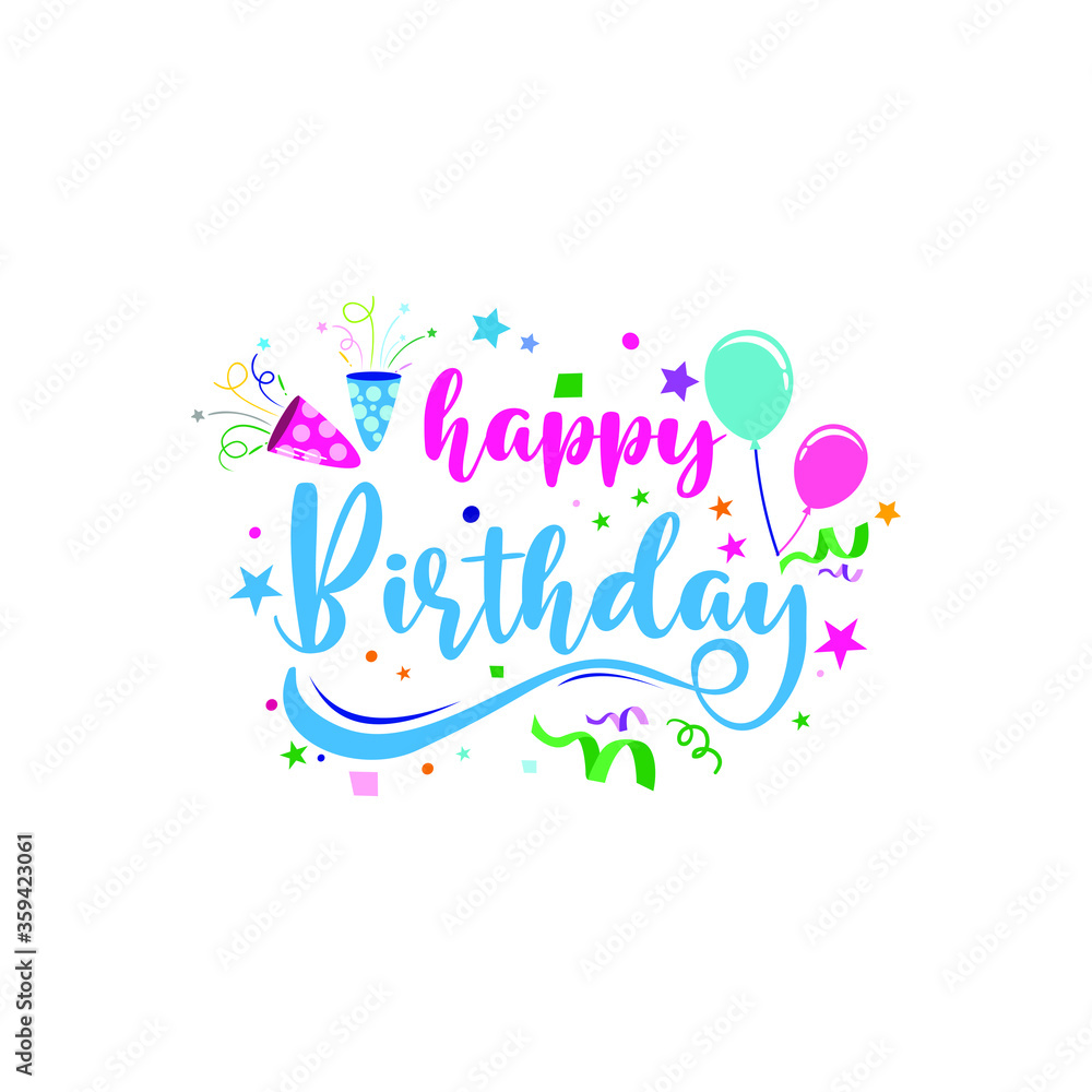 Happy Birthday for greeting cards and poster with balloon, confetti  gift box, and birthday celebration.