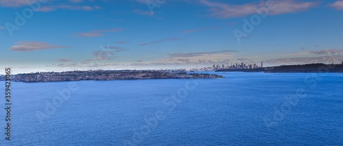 Panoramic view of Sydney Harbour in NSW Australia on a cold winters day Partly cloudy skies 