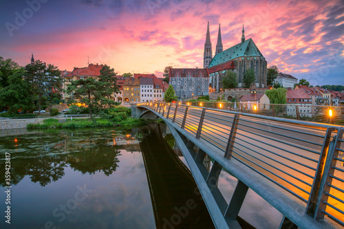 Gorlitz, Germany. Cityscape image of historical downtown of Gorlitz, Germany during dramatic sunset. photo