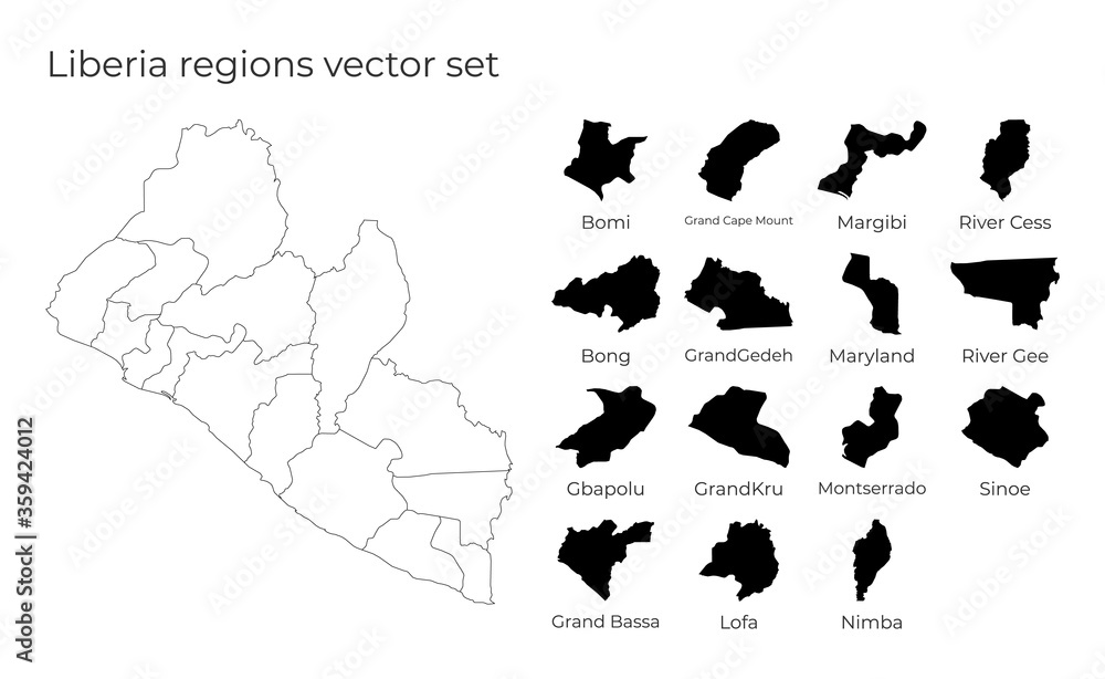 Liberia map with shapes of regions. Blank vector map of the Country ...
