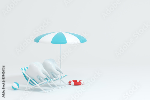 Cartoon tooth on holiday  tooth care concept  3d rendering.