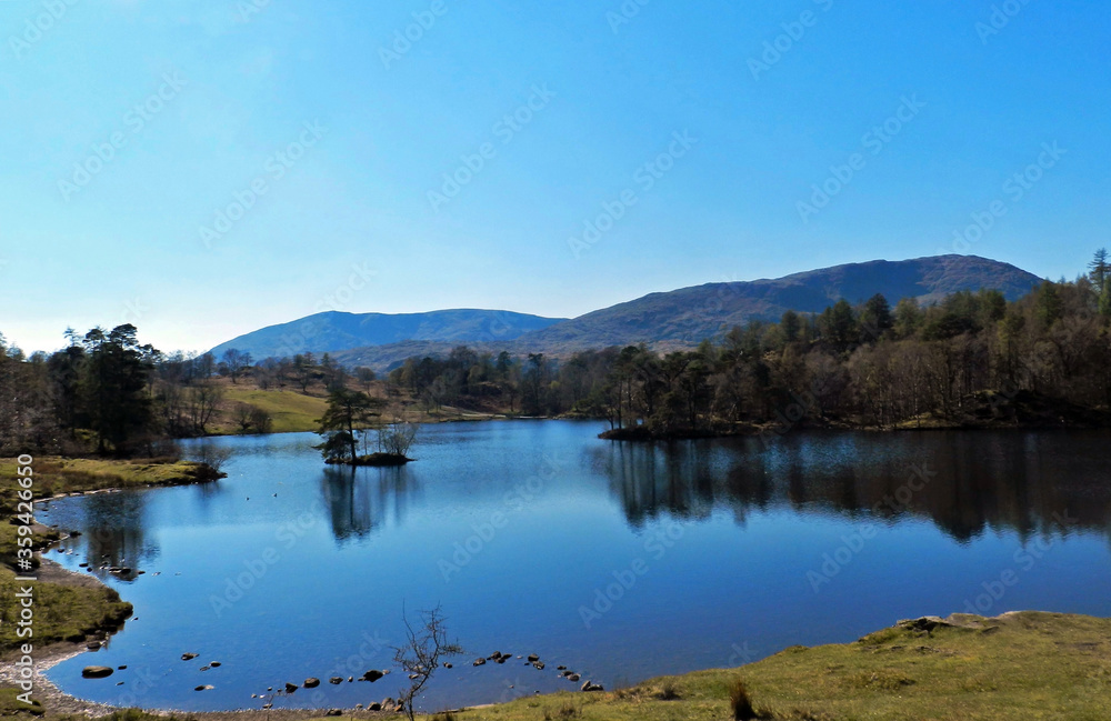 Landscape view of Tarn Hows in The Lake District, Cumbria