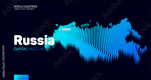 Isometric map of Russia with blue hexagon lines