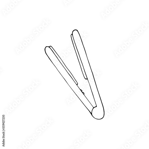 Hair straightener icon. Flat iron sign. Hand drawn doodle illustration