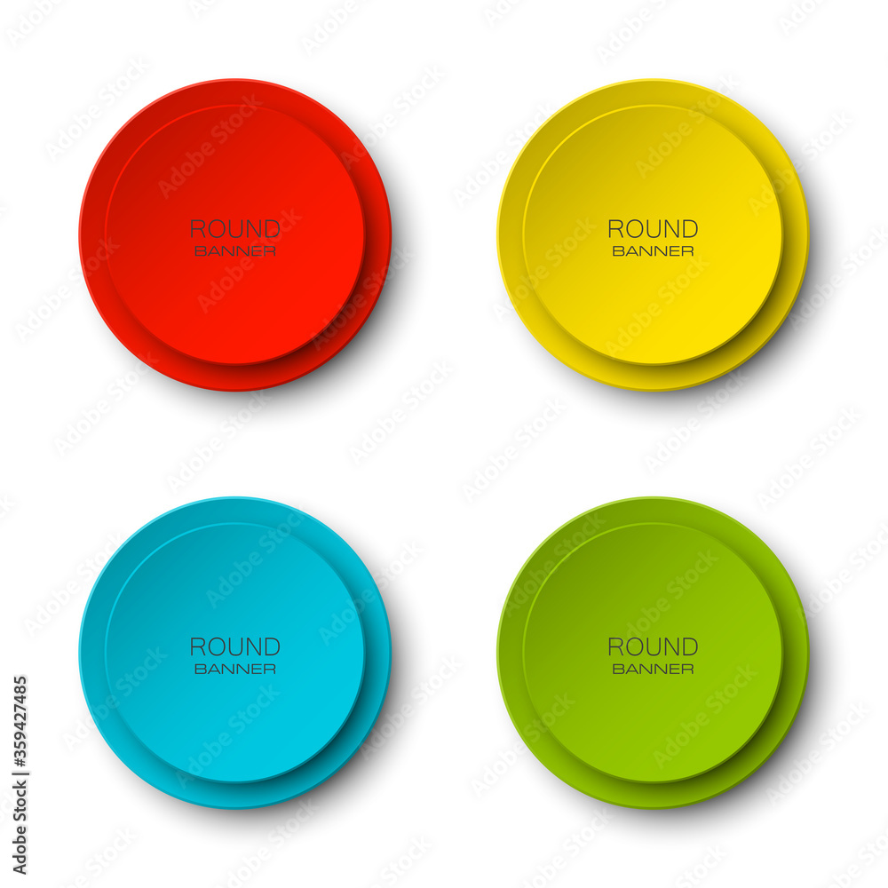 Design Round shape. Origami vector circle banner. Four color stickers inscriptions Design Round shape. Origami vector circle banner. Four color stickers inscriptions