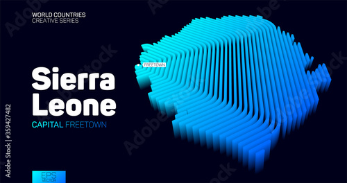Isometric map of Sierra Leone with blue hexagon lines