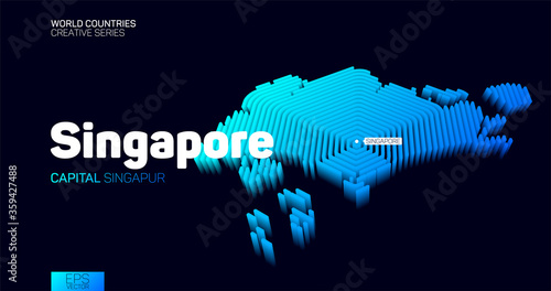 Isometric map of Singapore with blue hexagon lines
