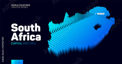 Isometric map of South Africa with blue hexagon lines