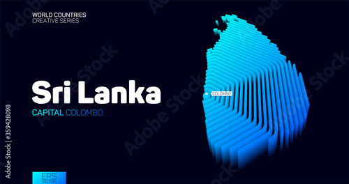 Isometric map of Sri Lanka with blue hexagon lines