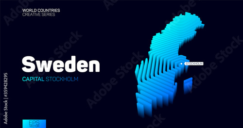 Isometric map of Sweden with blue hexagon lines