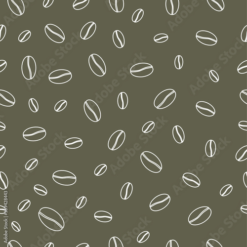 Seamless pattern with white coffee beans on brown background. Vector illustration.