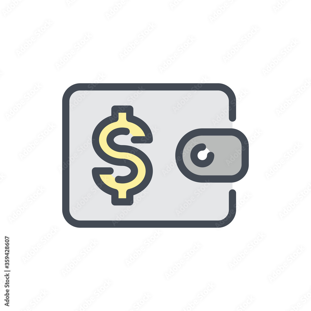 Wallet color line icon. Money savings, Purse with Dollar vector outline colorful sign. Wallet color line icon. Money savings, Purse with Dollar vector outline colorful sign.