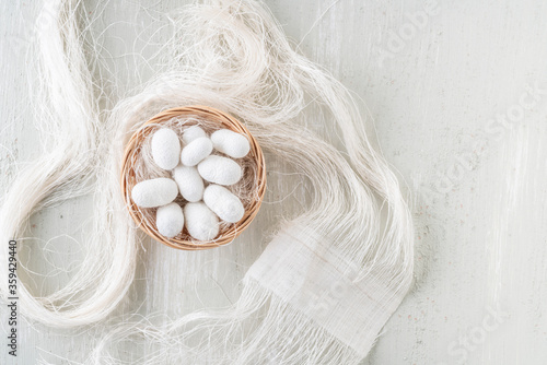 natural silkworm cocoons shells are source of silk thread photo