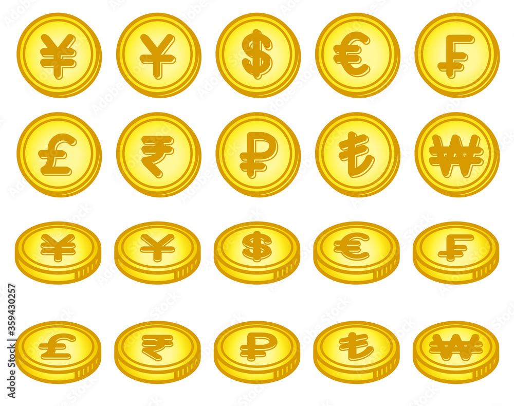 通貨記号とコインのイラスト 10種類 Stock Vector Adobe Stock