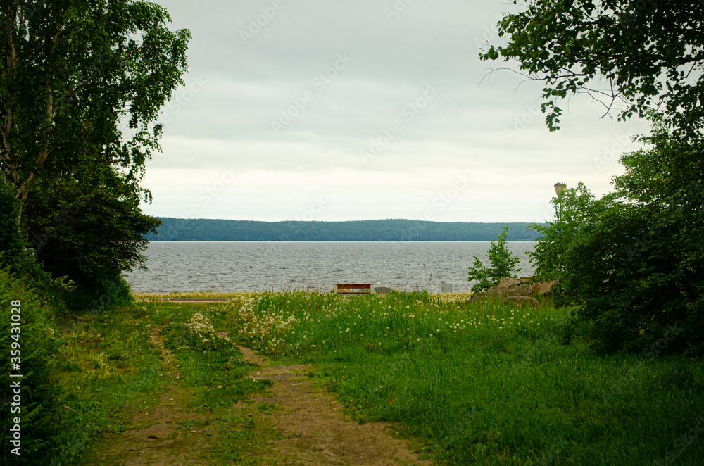 Beautiful view on Onega Lake, Russia, Petrozavodsk, Karelia region.