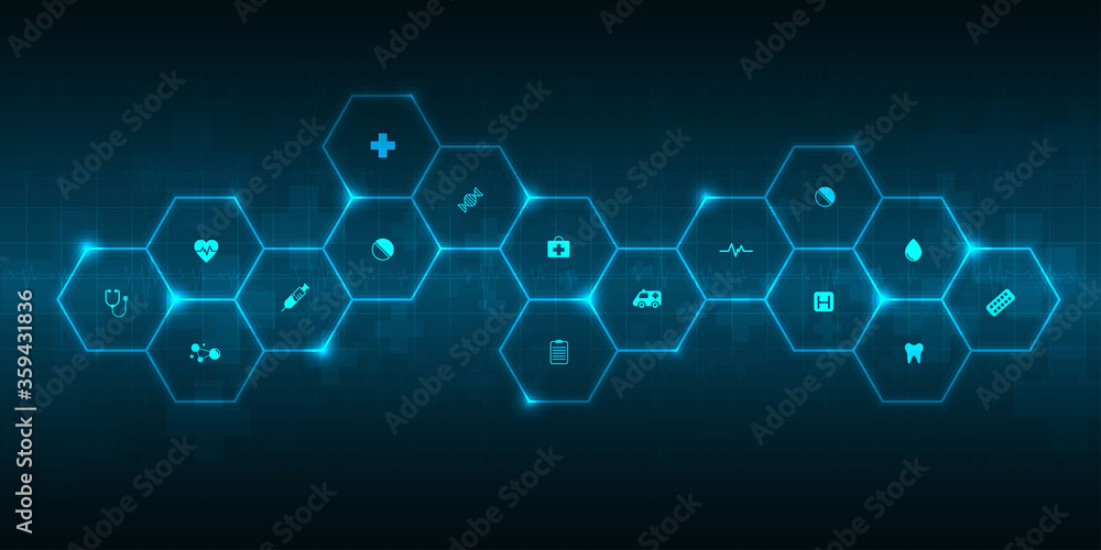 Fototapeta premium health care and science icon pattern medical innovation concept background vector design.