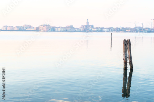 view of chiggia and sottomarina in venice at sunset photo