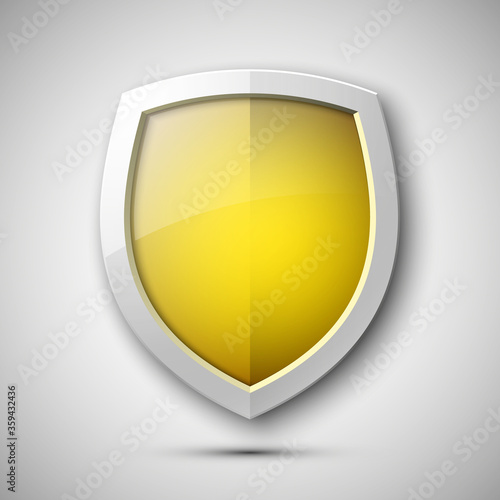 Protection shield concept. Safety badge icon. Privacy banner. Security label. Defense tag. Presentation sticker shape illustration