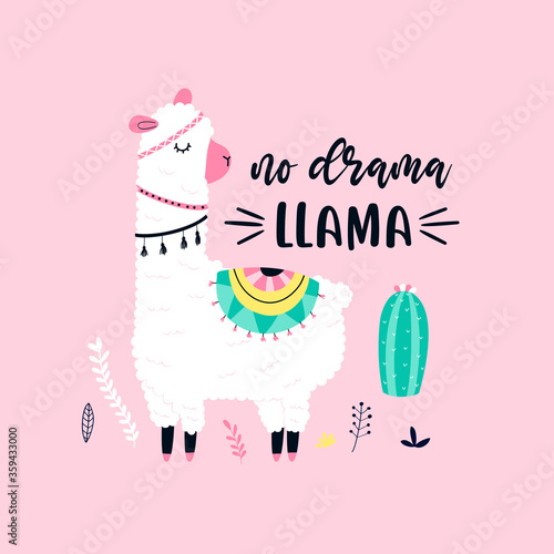 Cute llama print design with slogan. Vector illustration design for fashion fabrics, textile graphics, prints.