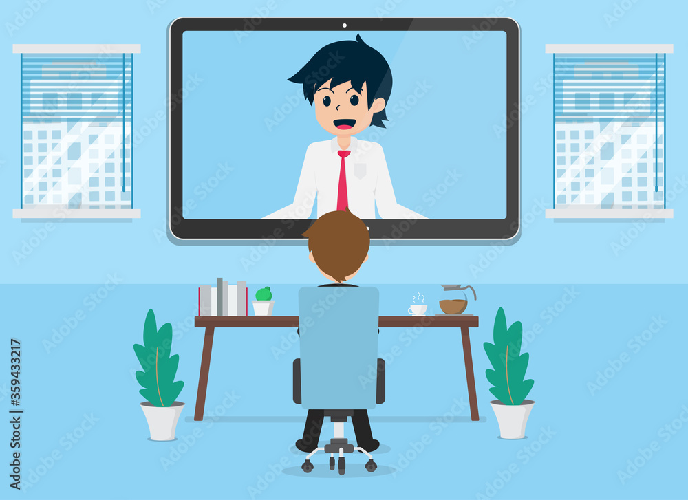 Salary Man Are meeting using technology Video conference Salary Man Are meeting using technology Video conference