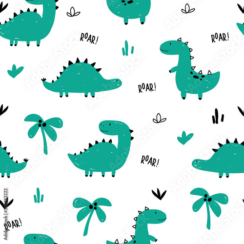 Dinosaurs seamless pattern vector illustration for the t-shirt design. Vector illustration design for fashion fabrics, textile graphics, prints.