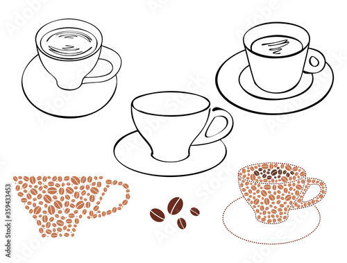 cups with coffee and tea - vector set of silhouettes