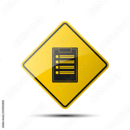yellow diamond empty road sign with a black border and an image planchette on white background Illustration