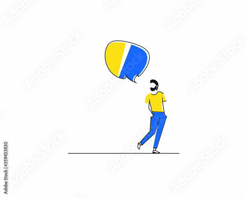 Young Man thinking of thought bubble on white Background, vector illustration.