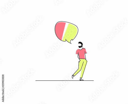 Young Man thinking of thought bubble on white Background, vector illustration.