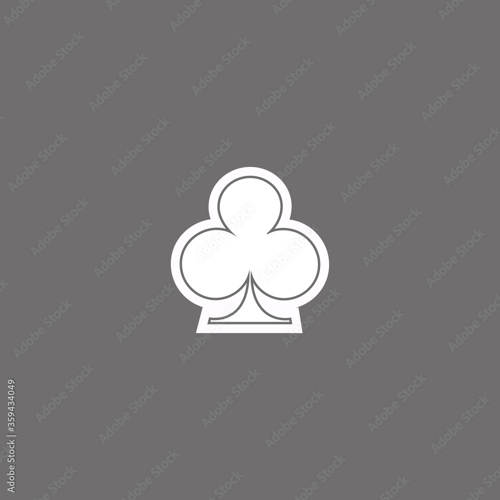 Poker playing card suit clover outline shape single icon. Clubs suit deck of playing cards used for ace in Las Vegas royal casino. Single icon illustration isolated on gray. Drawing pic for tattoo. Poker playing card suit clover outline shape single icon. Clubs suit deck of playing cards used for ace in Las Vegas royal casino. Single icon illustration isolated on gray. Drawing pic for tattoo.