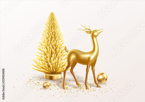 Merry Christmas and Happy New Year Background with realistic holiday decorations. Vector illustration
