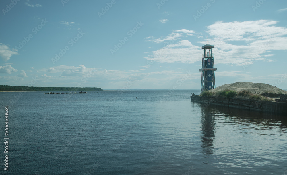 Light tower on the Onega Lake, Russia, Vologda oblast. 